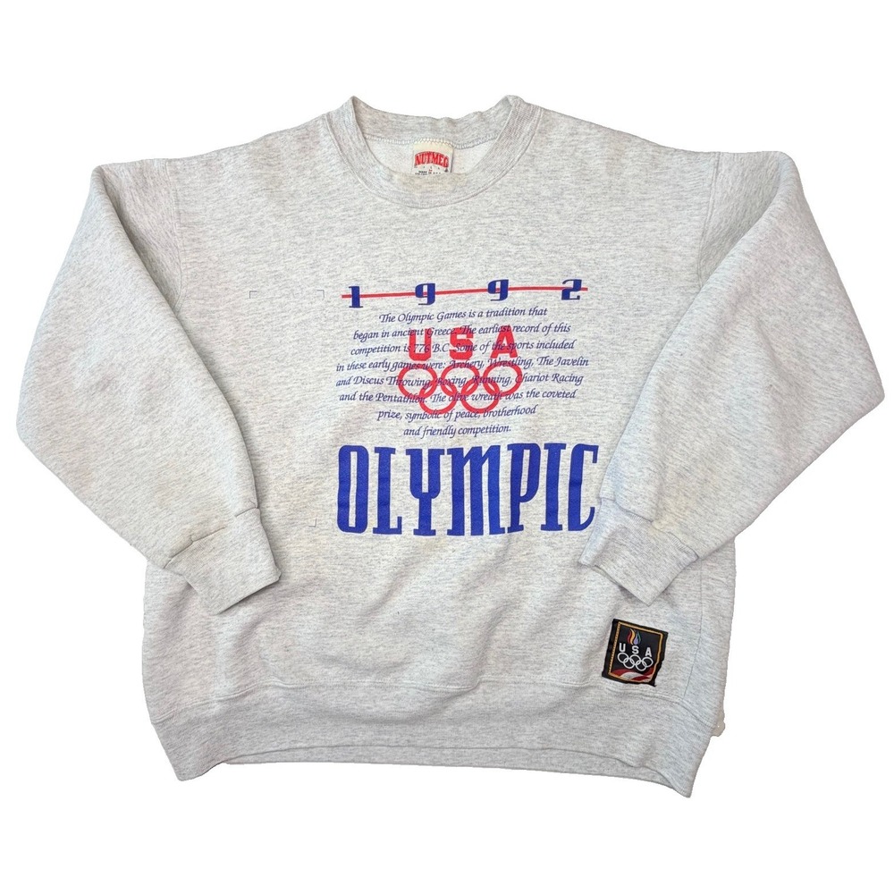 Vintage 1992 Nutmeg Mills USA Olympic Sweatshirt Men's Medium Gray Made USA